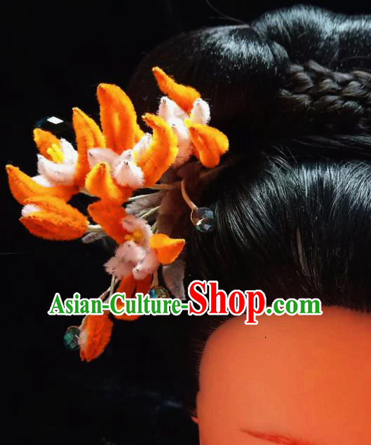 Chinese Ancient Qing Dynasty Court Velvet Orchid Hairpins Traditional Hanfu Handmade Hair Accessories for Women