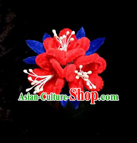 Chinese Handmade Qing Dynasty Court Red Velvet Plum Hair Claw Hairpins Traditional Ancient Hanfu Hair Accessories for Women