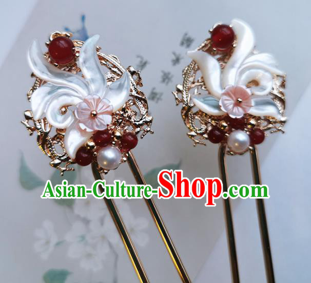 Chinese Ancient Princess Shell Hairpins Traditional Handmade Hanfu Hair Accessories for Women