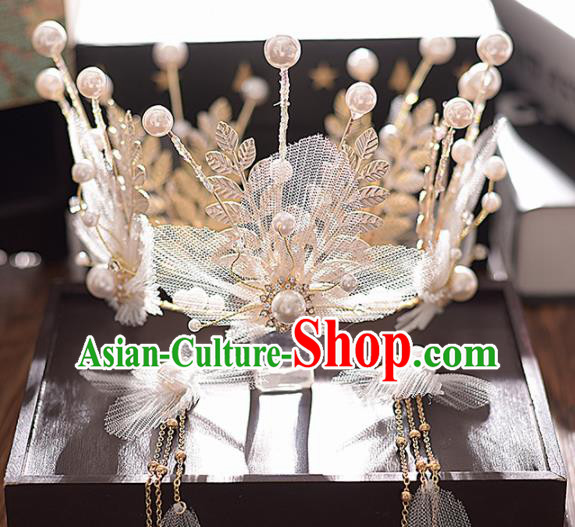 Top Grade Handmade Silk Royal Crown Traditional Princess Wedding Hair Accessories for Women