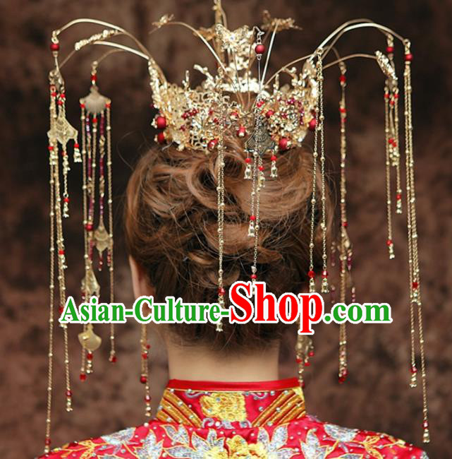 Chinese Ancient Bride Phoenix Coronet Hairpins Traditional Hanfu Wedding Hair Accessories for Women
