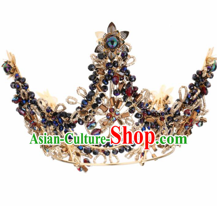 Top Grade Handmade Baroque Black Royal Crown Traditional Princess Wedding Hair Accessories for Women