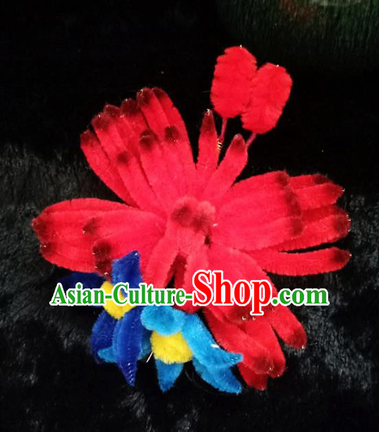 Chinese Ancient Court Red Velvet Butterfly Hair Claw Hairpins Traditional Hanfu Handmade Hair Accessories for Women