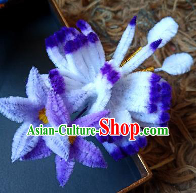 Chinese Ancient Court Purple Velvet Butterfly Hair Claw Hairpins Traditional Hanfu Handmade Hair Accessories for Women