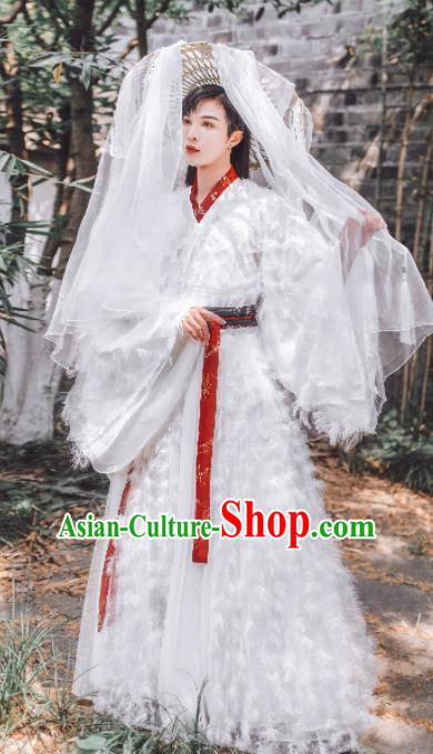 Traditional Chinese Jin Dynasty Swordsman Hanfu Clothing Ancient Nobility Childe Feather Replica Costumes for Men