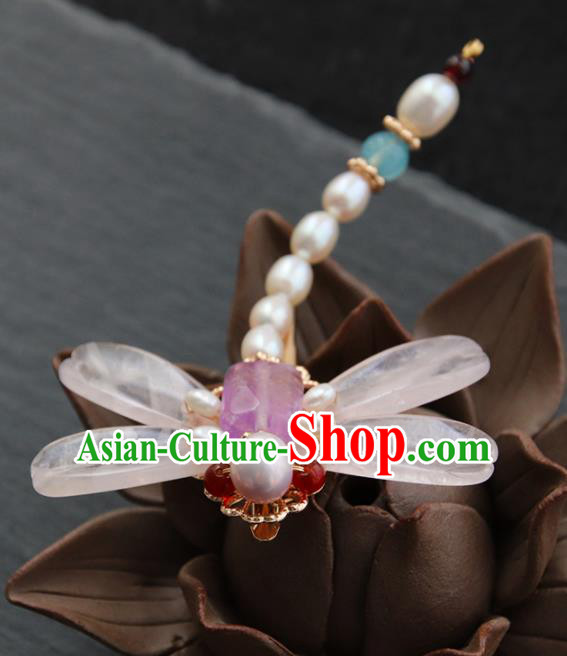 Chinese Ancient Princess Pearls Dragonfly Hair Claw Hairpins Traditional Handmade Hanfu Hair Accessories for Women