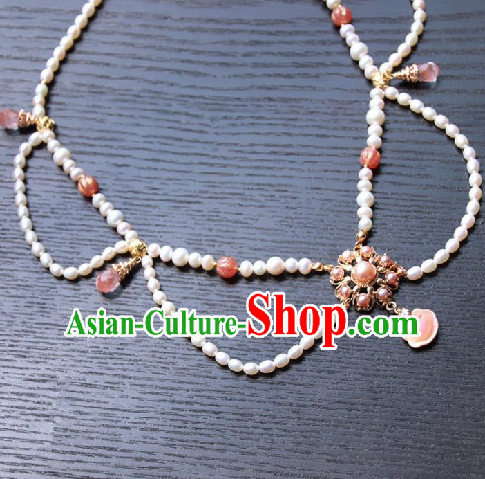 Chinese Ancient Court Pearls Necklace Traditional Princess Hanfu Wedding Accessories for Women