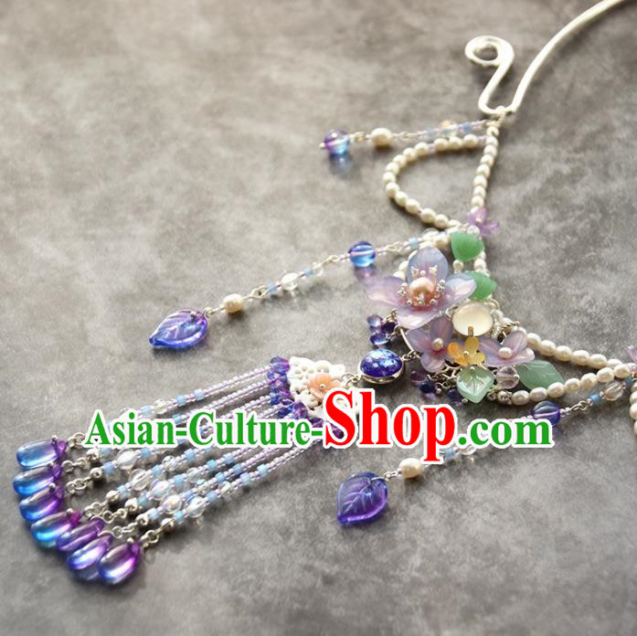 Chinese Ancient Court Purple Tassel Necklace Traditional Princess Hanfu Wedding Accessories for Women