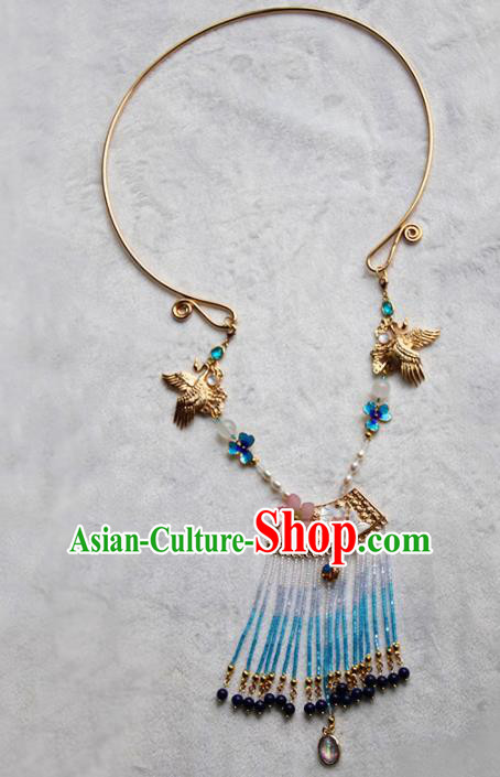 Chinese Ancient Court Blue Tassel Necklace Traditional Princess Hanfu Wedding Accessories for Women
