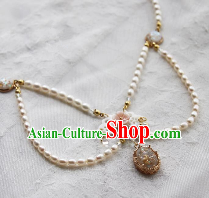 Chinese Ancient Court Pearls Tassel Necklace Traditional Princess Hanfu Wedding Accessories for Women