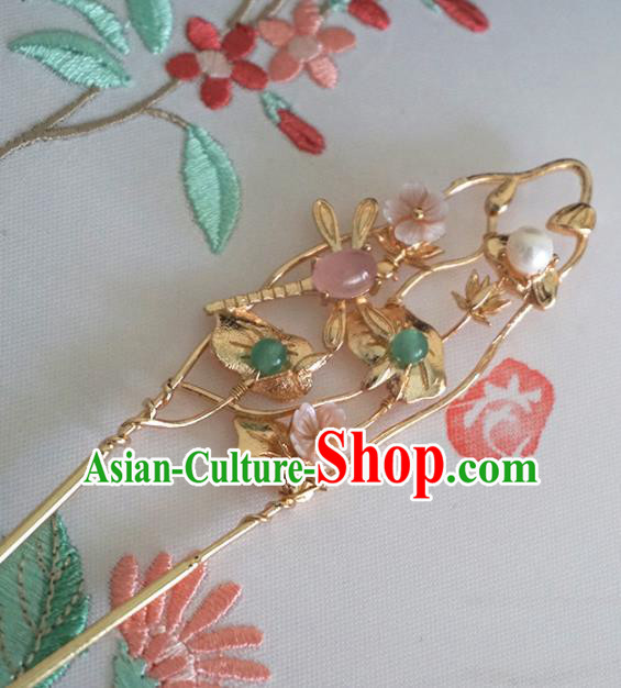 Chinese Ancient Princess Dragonfly Lotus Hairpins Traditional Handmade Hanfu Hair Accessories for Women