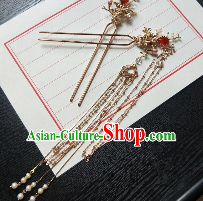 Chinese Ancient Princess Tassel Hairpins Traditional Handmade Hanfu Hair Accessories for Women