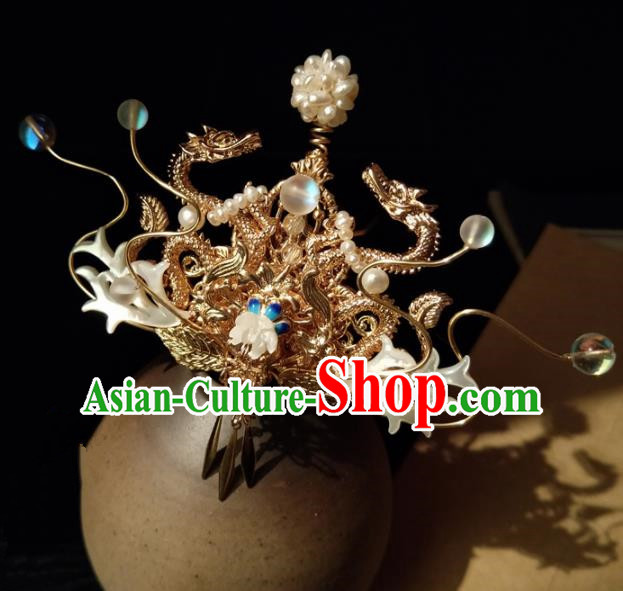 Chinese Ancient Princess Golden Dragon Hair Crown Hairpins Traditional Handmade Hanfu Hair Accessories for Women