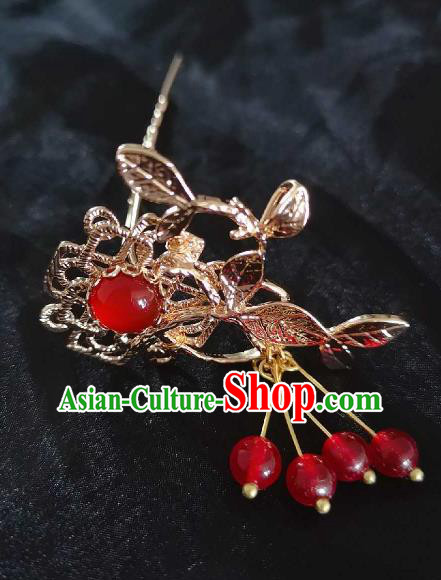 Chinese Ancient Princess Golden Leaf Hairpins Traditional Handmade Hanfu Hair Accessories for Women