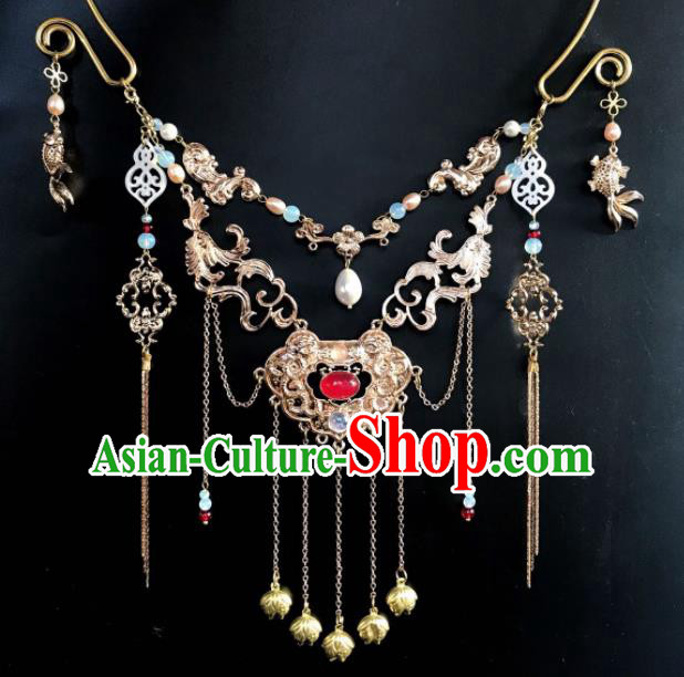 Chinese Ancient Court Wedding Agate Tassel Necklace Traditional Princess Hanfu Necklet Accessories for Women