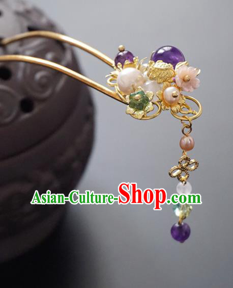 Chinese Ancient Princess Amethyst Hair Clip Hairpins Traditional Handmade Hanfu Hair Accessories for Women