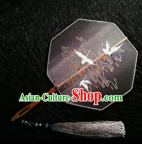 Chinese Ancient Court Painting Crane Palace Fans Traditional Hanfu Wedding Silk Fan for Women