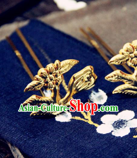 Ancient Chinese Ming Dynasty Princess Golden Hairpins Traditional Hanfu Court Hair Accessories for Women