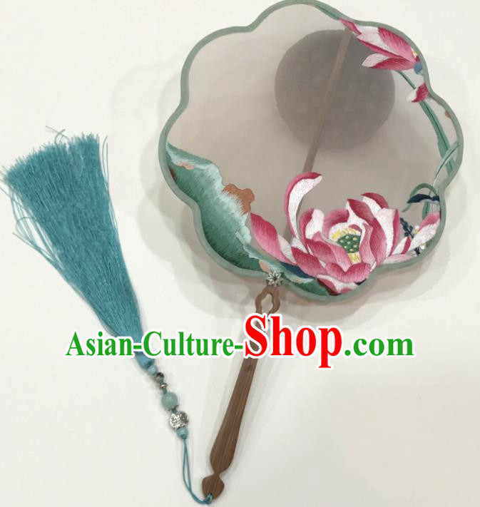 Chinese Ancient Court Embroidered Lotus Palace Fans Traditional Hanfu Wedding Silk Fan for Women