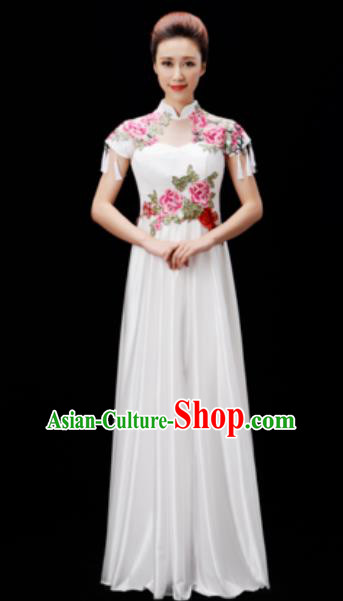Customized Chinese Chorus Costumes Professional Modern Dance Stage Performance White Dress for Women