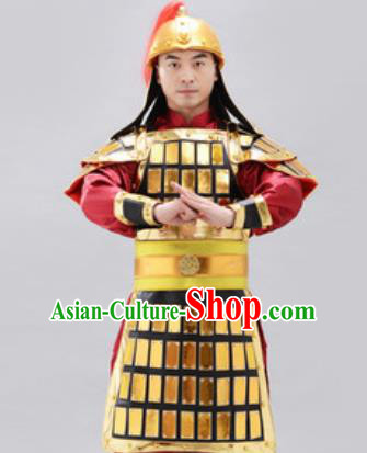 Traditional Chinese Ancient Drama Costumes Chinese Ming Dynasty Warrior Helmet and Armour for Men