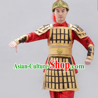 Traditional Chinese Ancient Drama Soldier Costumes Chinese Tang Dynasty Warrior Helmet and Armour for Men