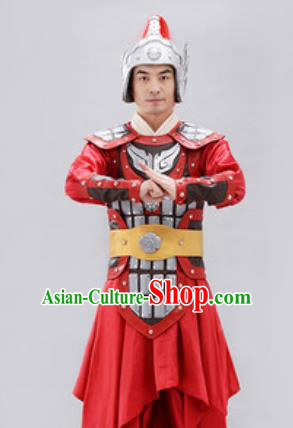 Traditional Chinese Han Dynasty Warrior Helmet and Armour Ancient Drama General Costumes for Men