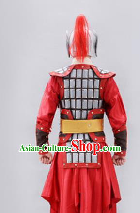 Traditional Chinese Han Dynasty Warrior Helmet and Armour Ancient Drama General Costumes for Men
