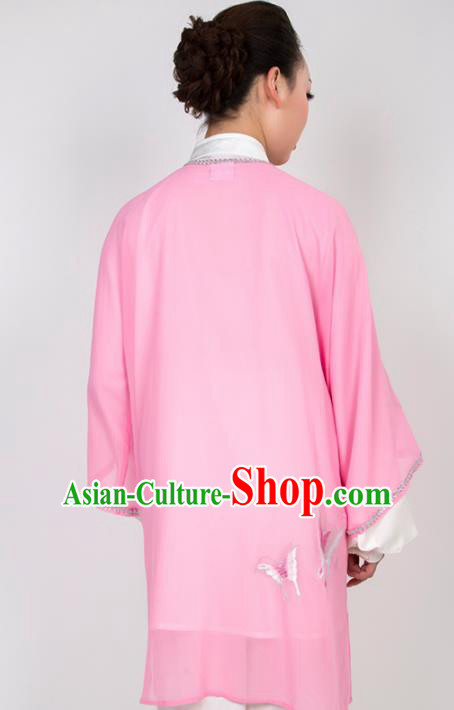 Chinese Traditional Martial Arts Embroidered Butterfly Pink Costume Best Kung Fu Competition Tai Chi Training Clothing for Women