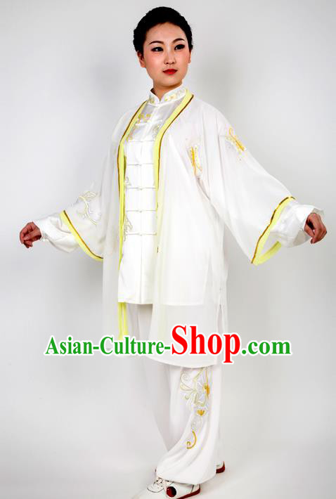 Chinese Traditional Martial Arts Embroidered Yellow Butterfly Costume Best Kung Fu Competition Tai Chi Training Clothing for Women