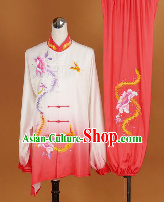 Chinese Traditional Best Martial Arts Embroidered Phoenix Peony Costume Kung Fu Competition Tai Chi Clothing for Women