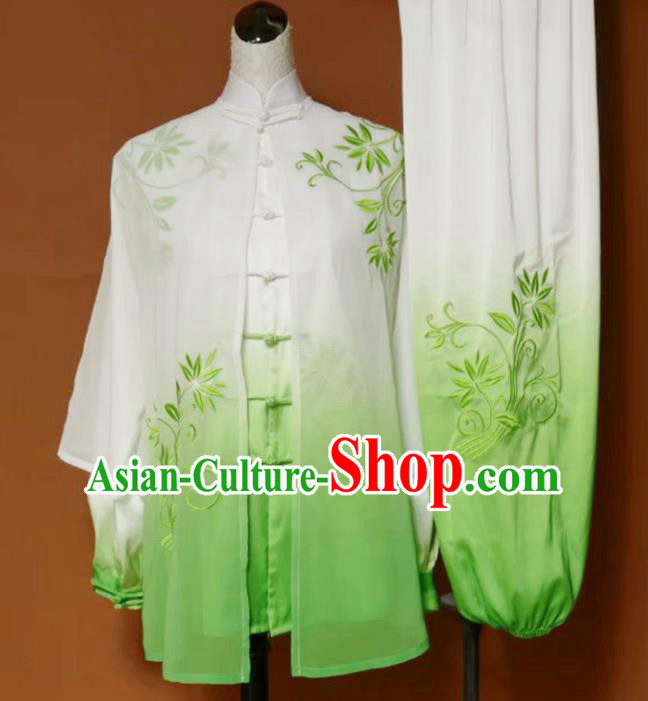 Chinese Traditional Best Martial Arts Embroidered Green Costume Kung Fu Competition Tai Chi Clothing for Women
