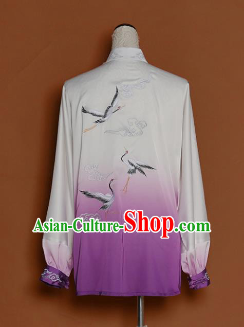Chinese Traditional Best Martial Arts Embroidered Cranes Purple Costume Kung Fu Competition Tai Chi Clothing for Women