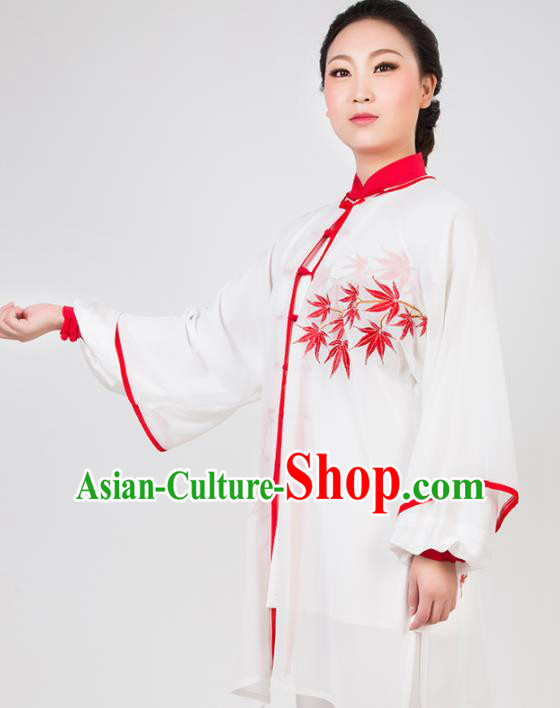 Chinese Traditional Martial Arts Embroidered White Costume Best Kung Fu Competition Tai Chi Training Clothing for Women