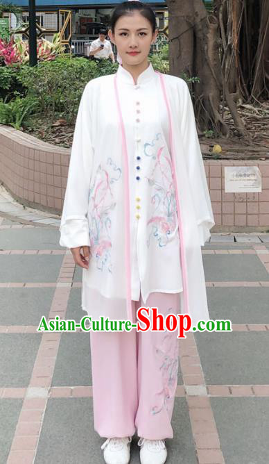 Professional Chinese Martial Arts Embroidered White Costume Traditional Kung Fu Competition Tai Chi Clothing for Women
