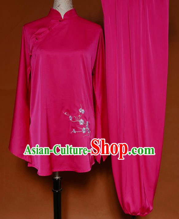 Chinese Traditional Best Martial Arts Embroidered Plum Rosy Costume Kung Fu Competition Tai Chi Clothing for Women
