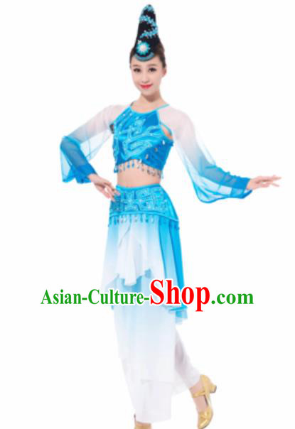 Chinese Spring Festival Gala Folk Dance Blue Dress Traditional Classical Dance Costume for Women