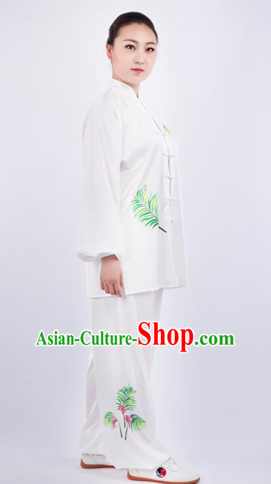 Chinese Traditional Martial Arts Competition Printing White Costume Kung Fu Tai Chi Training Clothing for Women