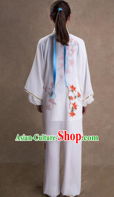 Chinese Traditional Martial Arts Competition White Costume Kung Fu Tai Chi Training Clothing for Women