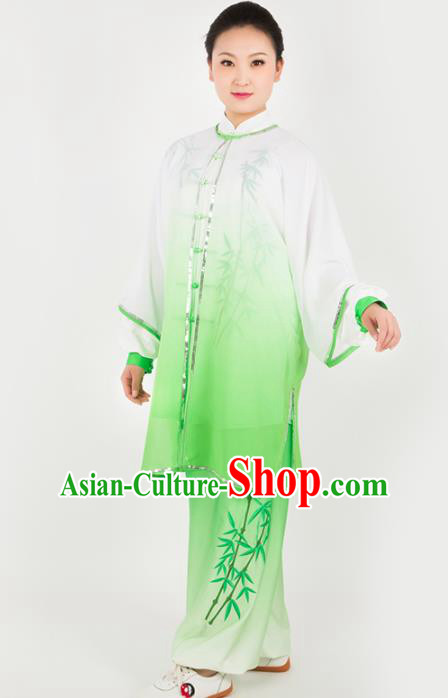 Chinese Traditional Martial Arts Green Costume Best Kung Fu Competition Tai Chi Training Clothing for Women