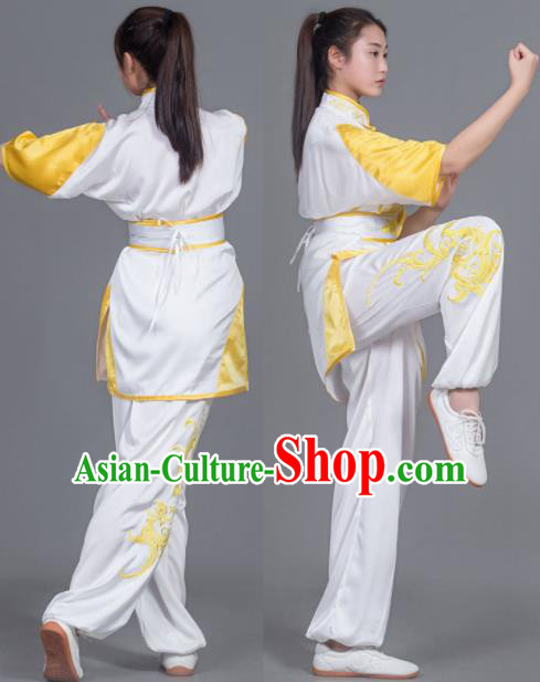 Traditional Chinese Martial Arts Competition Embroidered White Uniforms Kung Fu Tai Chi Training Costume for Men