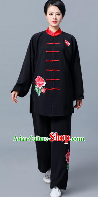 Professional Chinese Martial Arts Printing Red Peony Costume Traditional Kung Fu Competition Tai Chi Clothing for Women