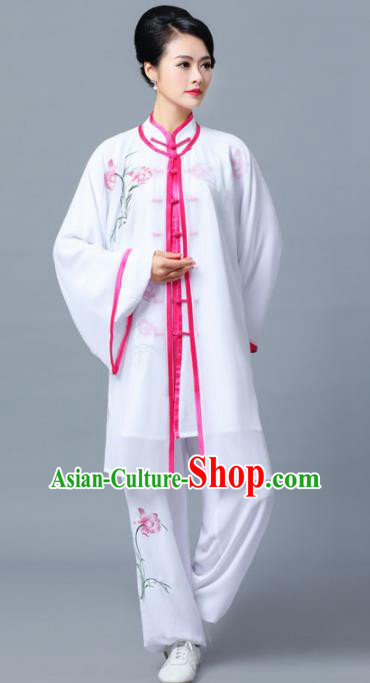 Professional Chinese Martial Arts Printing Orchid White Costume Traditional Kung Fu Competition Tai Chi Clothing for Women