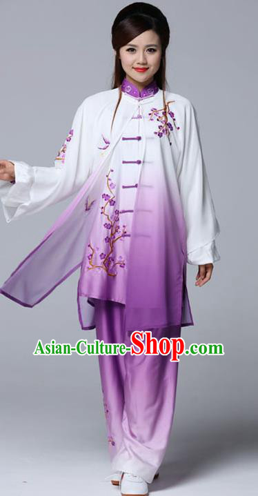Professional Chinese Martial Arts Embroidered Plum Purple Costume Traditional Kung Fu Competition Tai Chi Clothing for Women