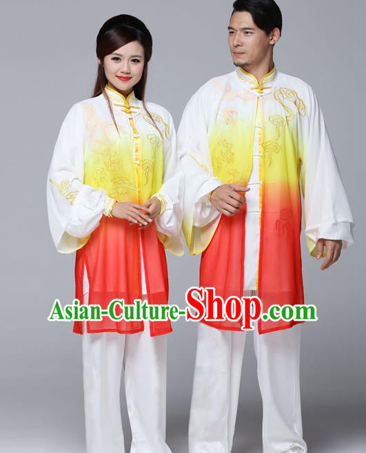 Traditional Chinese Martial Arts Competition Gradient Orange Uniforms Kung Fu Tai Chi Training Costume for Adults