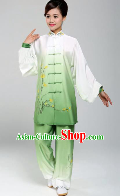 Professional Martial Arts Embroidered Orchid Green Costume Chinese Traditional Kung Fu Competition Tai Chi Clothing for Women