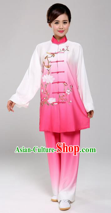 Professional Martial Arts Embroidered Magnolia Pink Costume Chinese Traditional Kung Fu Competition Tai Chi Clothing for Women