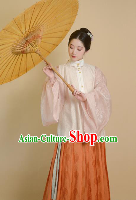 Traditional Chinese Ming Dynasty Princess Beige Vest Ancient Drama Court Lady Replica Costumes for Women