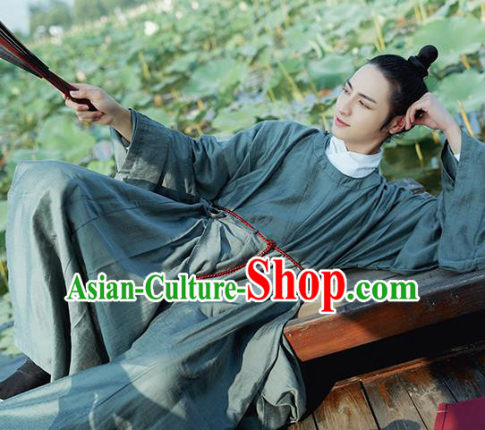 Traditional Chinese Ming Dynasty Scholar Childe Navy Robe Ancient Drama Taoist Priest Replica Costumes for Men