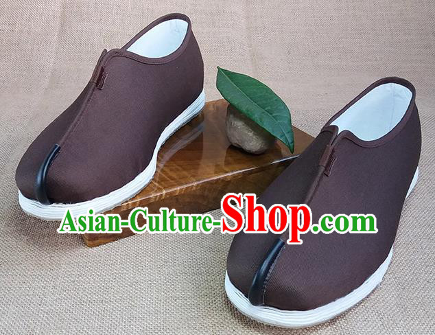 Traditional Chinese Monk Brown Shoes Handmade Multi Layered Cloth Shoes Martial Arts Shoes for Men